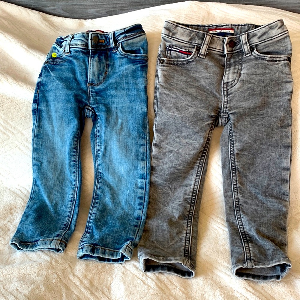2pair Tommy Hilfiger toddler Jeans size 2 with adjustable waist. Stonewashed.